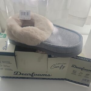 Dearfoams Women's Gray Slippers with Cream Lining